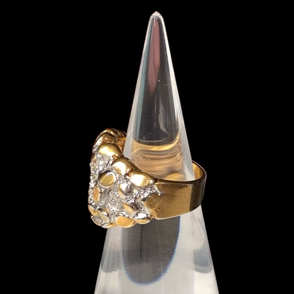 Mens Gold Plated Clear Crystal Stones Nugget Ring Fashion Jewelry Bling - Picture 4 of 8